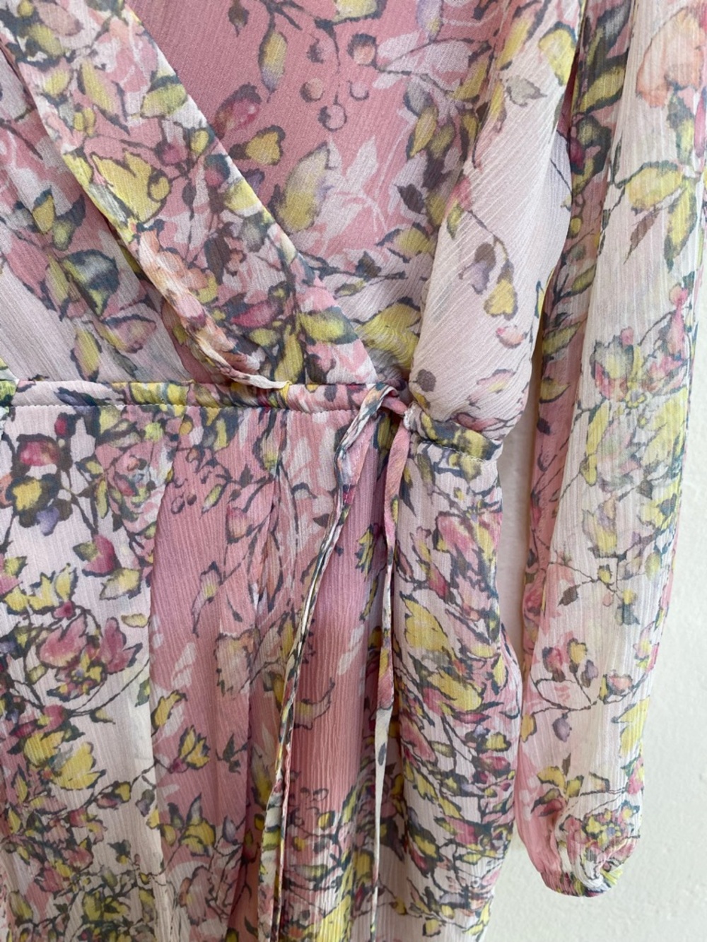 Sundance Silk Floral Wrap Dress Pink Boho Cottagecore Long Sleeve Size 6 NWT - Picture 4 of 13
